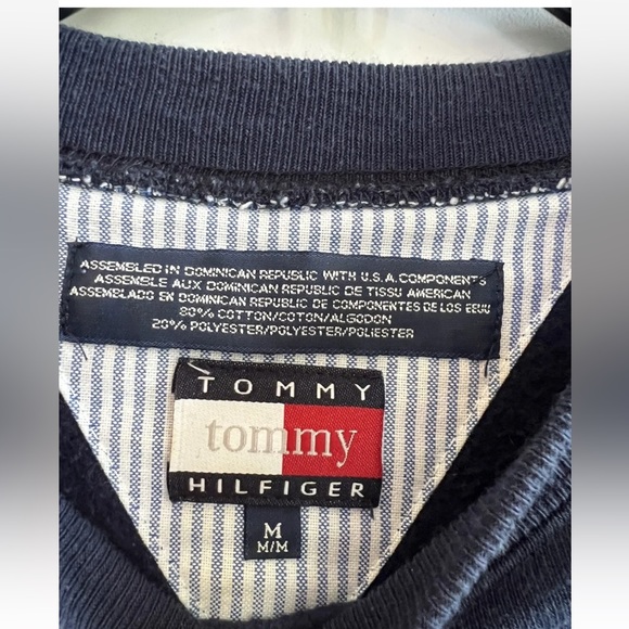 Vintage Tommy Hilfiger Crewneck Sweatshirt Embroidered Logo Flag Patch Blue Sz M - Picture 3 of 7